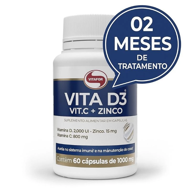 Vitamina D - Vita D3 + C + Zinco 60 cápsulas de 1000mg Vitafor