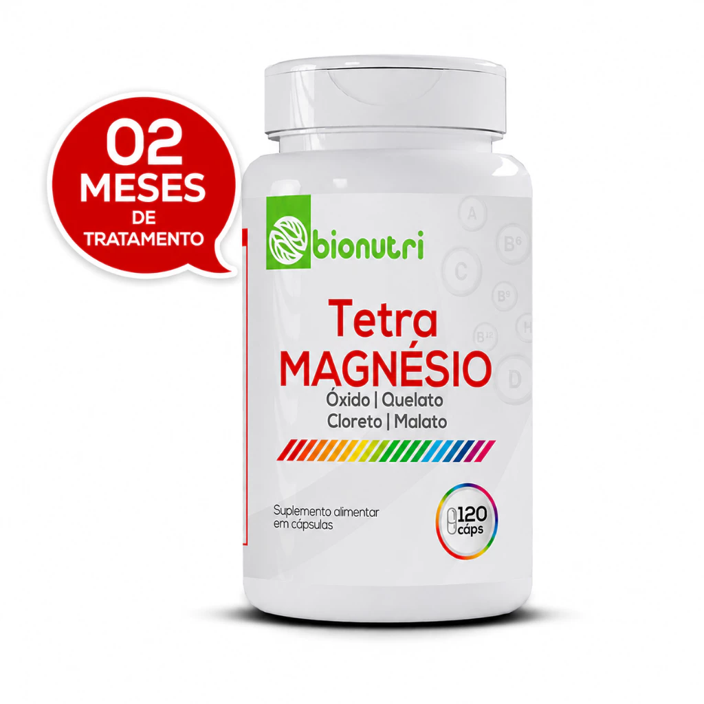 Tetra Magnésio 120 Cápsulas (Óxido, Quelato, Cloreto, Malato) Bionutri