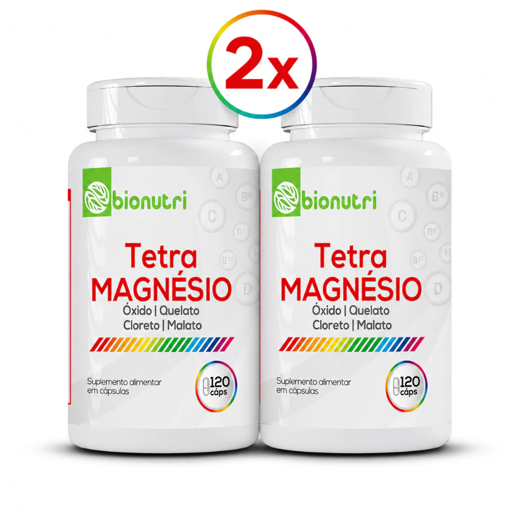 Kit 02 Tetra Magnésio Bionutri 240 Cápsulas Óxido Quelato Cloreto e Malato